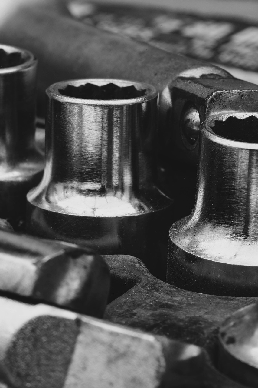 tools, mechanic, automotive, metal, maintenance, automobile, workshop, equipment, service, black and white, monochrome